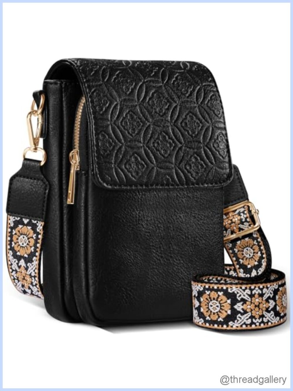 Vegan Leather Crossbody Bag with Adjustable Wide Guitar Strap